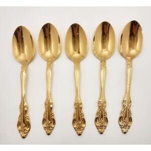 5 Community Oneida Milady Gold Electroplate Teaspoons Floral Pierced